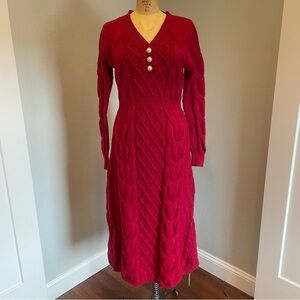 SHEIN- NWT M Maroon Knit V-Neck Long Knitted Sweater Dress